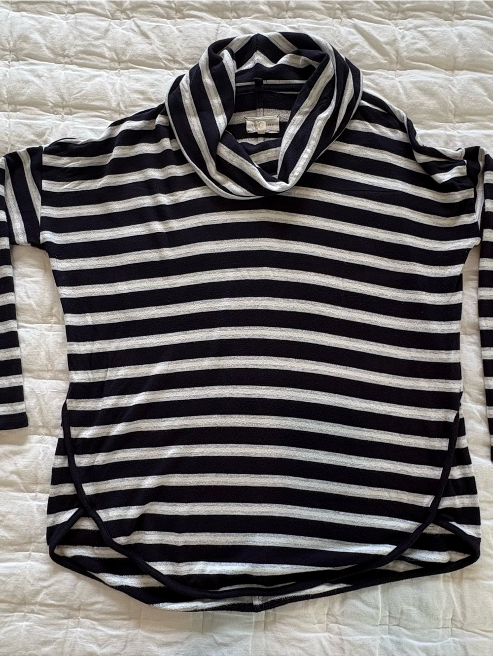 Lou & Grey Black and White Striped Cowl Neck Pullover